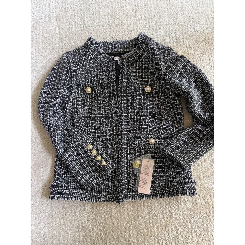 Nanette Lepore Tweed Jacket 6 Pearl Buttons Parisian Elegant Quiet Luxury NWT